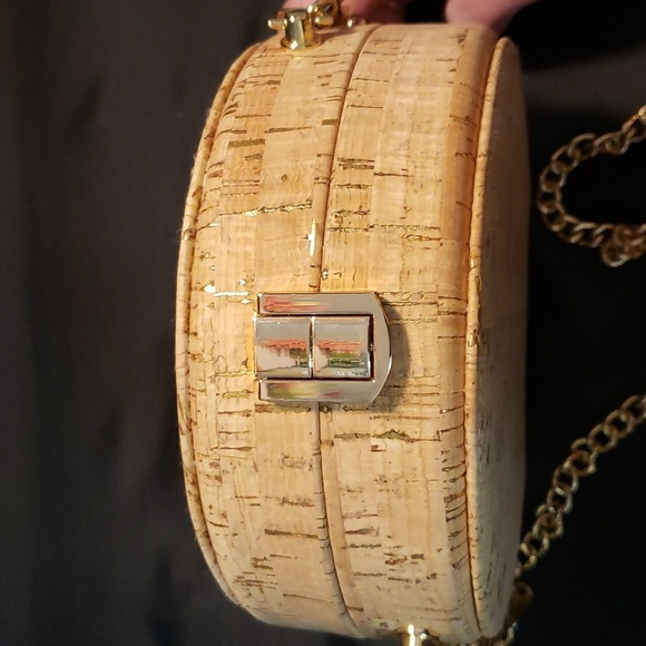 Savanna Semi-round Cork Purse with Gold Fleck Detail and Gold Chain - Picture 5 of 6